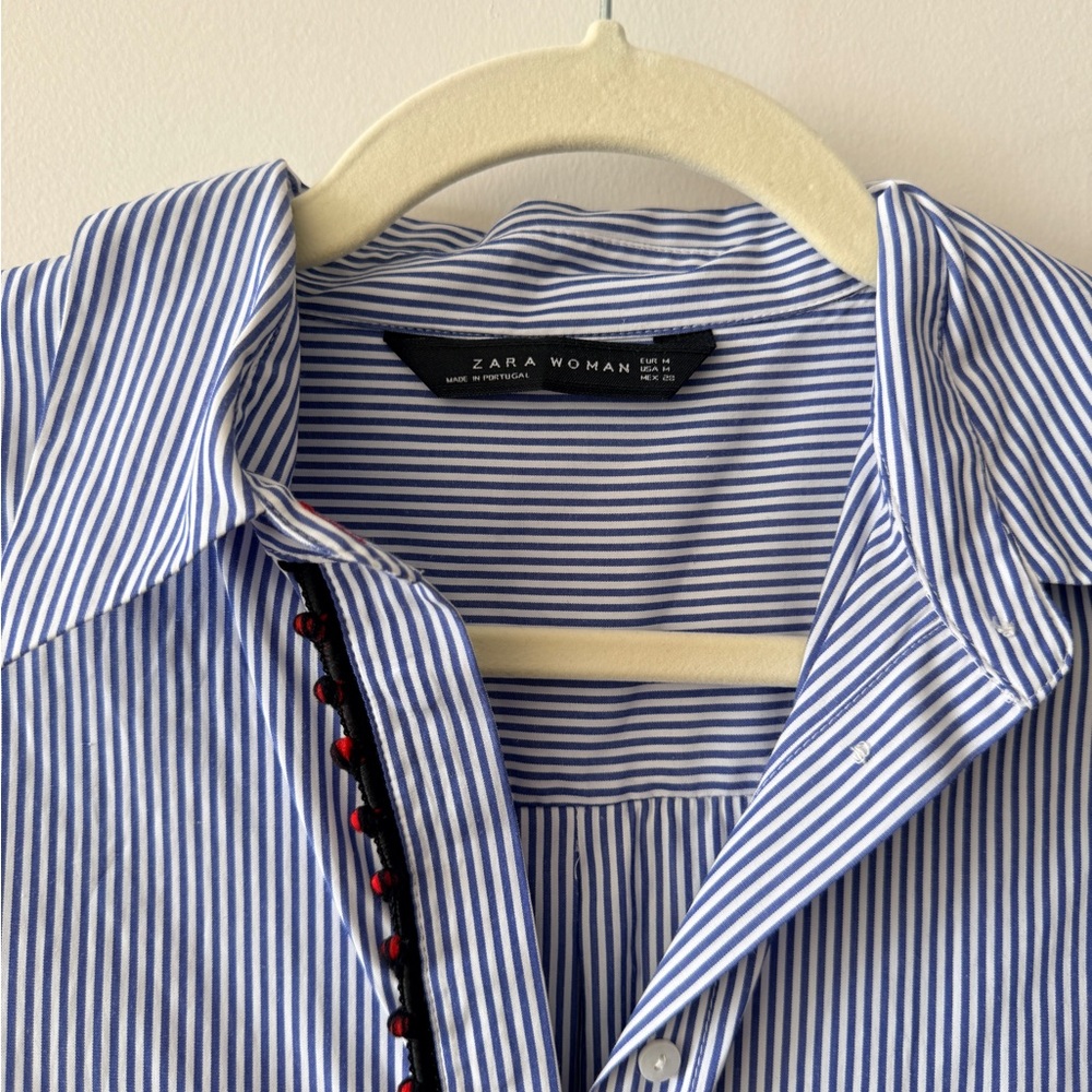Zara Blue and White Striped Shirt with Red Detail - Picture 3 of 8